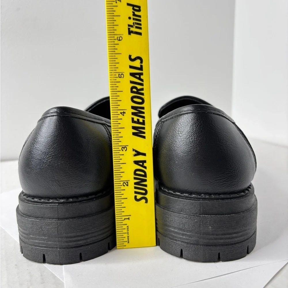 POP Womens Chunky Platform Penny Loafers Black Faux Leather Shoe Size 10 Gothic
